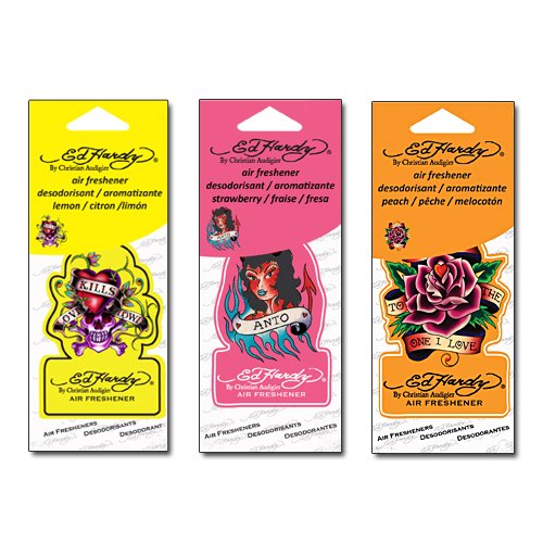3-PACK Ed Hardy Car Air Freshener Lemon, Peach, Strawberry