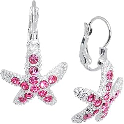 Pink Gem Starfish Leverback Earrings