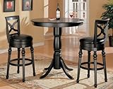 3pc Bar Table & Bar Stools Set with Turned Base Black Finish