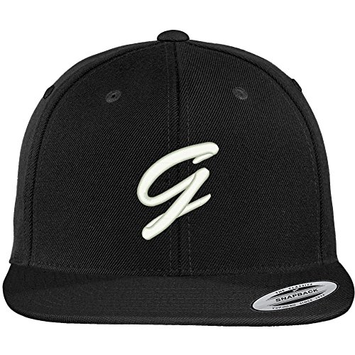 Letter G Brushed Script Embroidered Flat Bill Snapback Baseball Cap