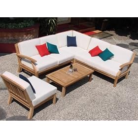 New Luxurious 5 Piece Teak Sectional Sofa Set - 2 Love Seats, 1 Lounge Chair, 1 Corner Pc... by WholesaleTeak