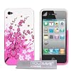 Tinxi Silikon H�lle f�r Apple iPhone 4 / 4S Wei� Und Rosa Schmetterling/ Bienen Blumen Muster Hybride Silicon Schale Cover + frei Display Schutz Folie