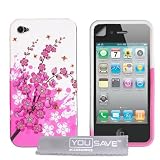 Bianco E Rosa Ape Floreale Modello Silicone Gel Custodia Per Apple iPhone 4 / 4S Siri Con Schermo Pellicola Protezionedi Yousave