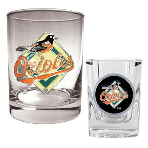 MLB Baltimore Orioles Rocks Glass & Square Shot Glass Set - Primary Logo