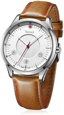 Famar Activity Tracking Waterproof Smart Watch,Built-in Bluetooth and Fitness Tracker, Stainless Steel Watchcase and Leather Watchband, Compatible with iPhone and Android Smartphones-Silver Color