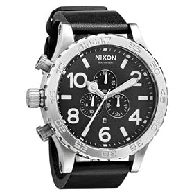 Nixon 51-30 Chrono Leather Men's Watch - Black Silver Dial / Black Band