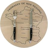 Black Handles Laguiole Verdier Heavy Duty Cheese Set with Round Map of France Board