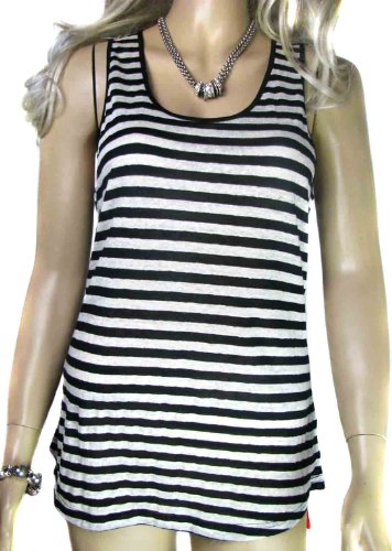 Ladies Silk Mix Black and White Striped Vest Top in Womens Size 12 14 and 16 (16)