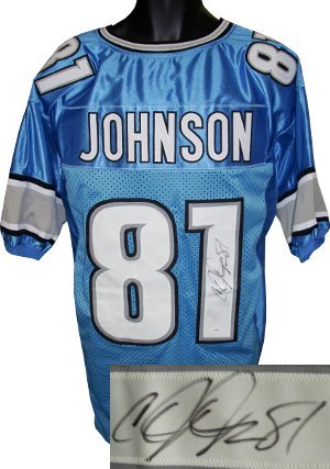 Calvin Johnson Signed Detroit Lions Blue Prostyle Jersey- JSA Hologram