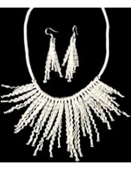 Twisted Weave Net Necklace with Earrings Set - Sterling Silver