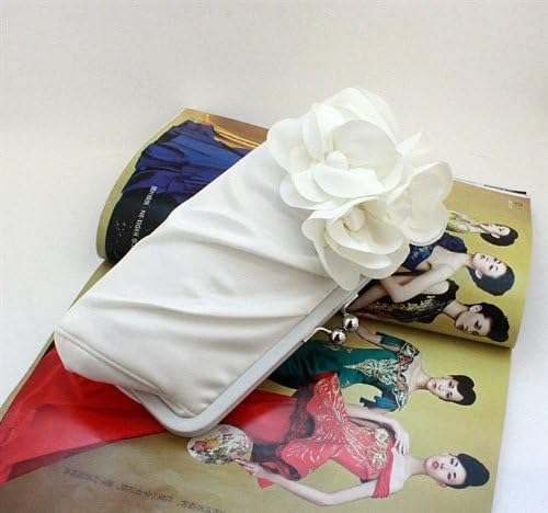 Pure White Camellia Bridal Satin Bag Evening Purse Wedding Prom Clutch Holiday Birthday Gift