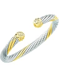 Sterling Silver and 14K Yellow Gold Two Tone Cable Bracelet: 6.5 mm