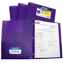 C-Line Two-Pocket Heavyweight Poly Portfolio with Prongs, For Letter Size Papers, Includes Business Card Slot, 1 Case of 25 Portfolios, Purple (33969)
