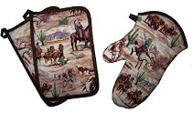Sassy Cook'n Ride'em Cowboys 3-Piece Potholder and Oven Mitt Set cook n home