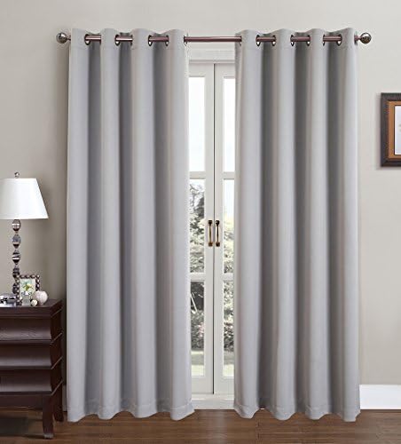 Blackout Curtains Window Panel Drapes for bedroom / living room - 2 Panel Set, 52 by 84 inch each panel, 8 grommets per Panel, 2 Tie Back Included, color Grey - Window Rose