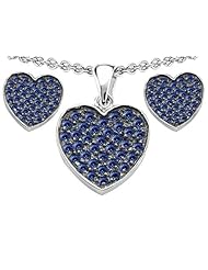 Original Star K (tm) Created Sapphire Heart Shape Love Pendant Box Set with matching earrings in 925 Sterling Silver