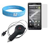Motorola Droid X Anti Glare Screen Protector MB810 AntiGlare Screen Guard + Motorola Droid X Retractable Car Charger + Wisdom*Courage Wristband