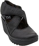 Fly london Yogo Black Leather Cross Bar Womens New Wedge Shoes