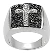Silvertone Black and White Cubic Zirconia Cross Ring (Sizes 5 - 9 available)