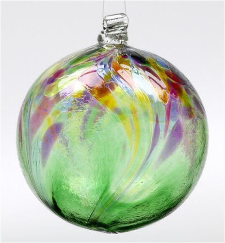 Kitras Art Glass - Hand Blown Glass Hanging Ornament - Old English - WITCH BALL - ART NOUVEAU - GREEN - OR-ARNO-06-GR