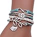 Kingfansion Vintage Handmade Infinity Silver 8 Owl Leaf Bird Leather Bracelet Wristband New