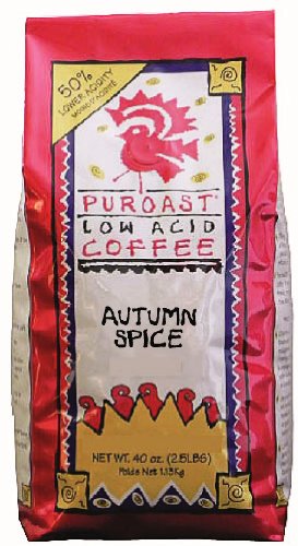 Puroast Low Acid Coffee Low Acid Autumn Spice Grind Whole Bean, 2.5-Pound Bags