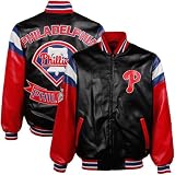 MLB Philadelphia Phillies Black Pleather Varsity Full Zip Jacket (Medium)
