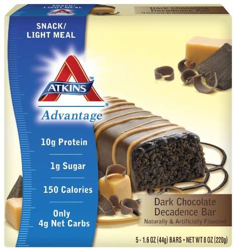 Atkins, Avantage, Barre de chocolate noir décadence, 5 barres, 1,6 oz (44 g) de chaque