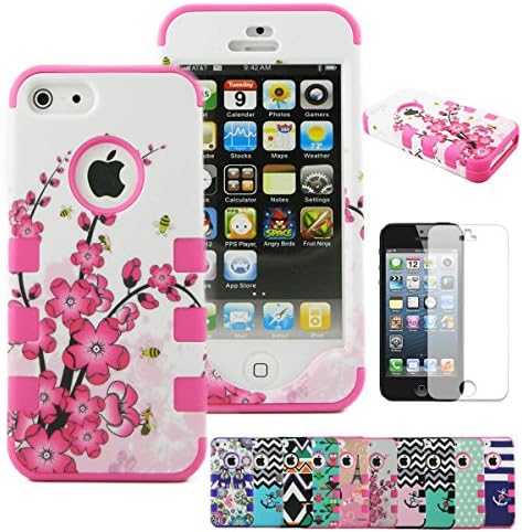 New 3-piece Iphone 5/5s Impact Hybrid Combo Rugged Hard Case Cover Soft Skin (Spring Flowers)