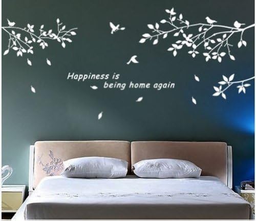 TRURENDI Trees Branches Birds White Wall Art Sticker Removable Vinyl Decal Mural Quote Home Decor DIY