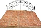 Khaki Kutch Bedcover with All-Over Embroidered Chakras - Pure Cotton
