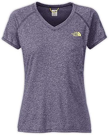 The North Face Women's S/S Reaxion Amp V-Neck Tee Ink Spot Blue Heather / Hamachi Yellow M