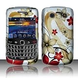 RED & GOLD FLOWERS Hard Rubber Feel Plastic Design Case for Blackberry Bold ....