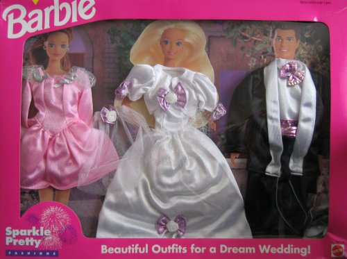 Barbie Sparkle Pretty Fashions - Beautiful Wedding Outfits! Easy To Dress (1995 Arcotoys, Mattel)