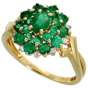 Buy 14k Gold Cluster Ring, w  2.00 Total Carats Brilliant and Oval Cut Emerald Stones, and Brilliant... by Gabriella Gold