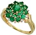 Jewelry : 14k Yellow Gold Cluster Ring 9/16" (15mm) wide, w/ 2.0 Total Carat Weight of Round Brilliant Diamonds & Emerald Stones