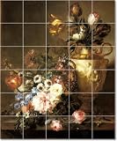 Ange Louis Lesourd-Beauregard Flowers Tile Mural Renovations Ideas | 21.25x25.5 using (30) 4.25x4.25 tiles