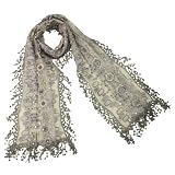 Rayon & Polyamide Handmade Lace Embroidered Geometric Figure & Flower Patterns Beaded Sequins Tassels Long Scarf