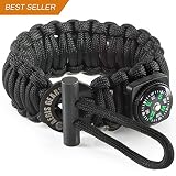 AEGIS GEARS Paracord Bracelet MODEL S King Cobra Military Spec 550 Parachute Cord Adjustable Fit Survival Gear Ferrocerium Fire Starter Kit & Compass. Everyday Carry EDC Tactical Gear for Outdoor