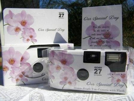 10 Pack Lavender Orchid Wedding Disposable 35mm Cameras in Gift Boxes with Matching Tents 27exp.