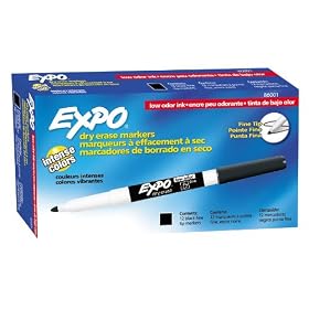 Expo Low Odor Fine Tip Dry Erase Markers, 12 Black Markers (86001)