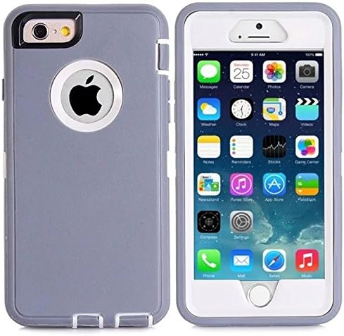For Iphone 6 Case,Fivers(TM) Heavy Duty 3 in 1 Case Shakeproof Built-in Screen Protector with Pure Colour Hollow Out Logo Desig Phone Cases for Iphone 6 4.7 Inch (Gray White)