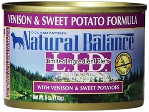 Natural Balance Canned Dog Food, Grain Free Limited Ingredient Diet Venison and Sweet Potato Recipe, 12 x 6 Ounce Pack