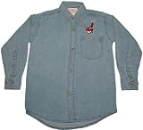 YOUTH Small (4) Light Blue Denim MLB Cleveland Indians Button up Long sleeve shirt