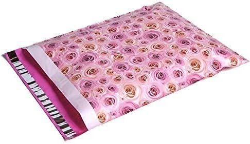 100 14x17 Pale Pink Roses Designer Mailers Poly Shipping Envelopes Bags