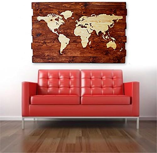 Extra Large Rustic World Map Stained Wall Art on Distressed Solid Wood