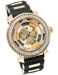 Gold Tone White Crystals 3-tone Dial Hip-hop Cz-ice Bling Clubbin Bullets 3-row Czs