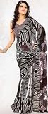 Party Wear Off White Faux Georgette Belly Dance Women's Dress Saree Sari with Unstitched Blouse