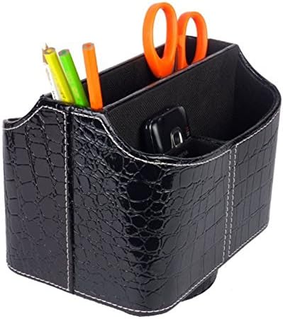 GIMIN High Quality Pu Leather 360 Degrees Rotatable Media Storage Remote Control Organizer Cellphone Remote Control for Home Office (Black)