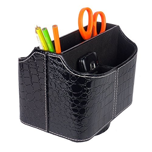 GIMIN High Quality Pu Leather 360 Degrees Rotatable Media Storage Remote Control Organizer Cellphone Remote Control for Home Office (Black)
